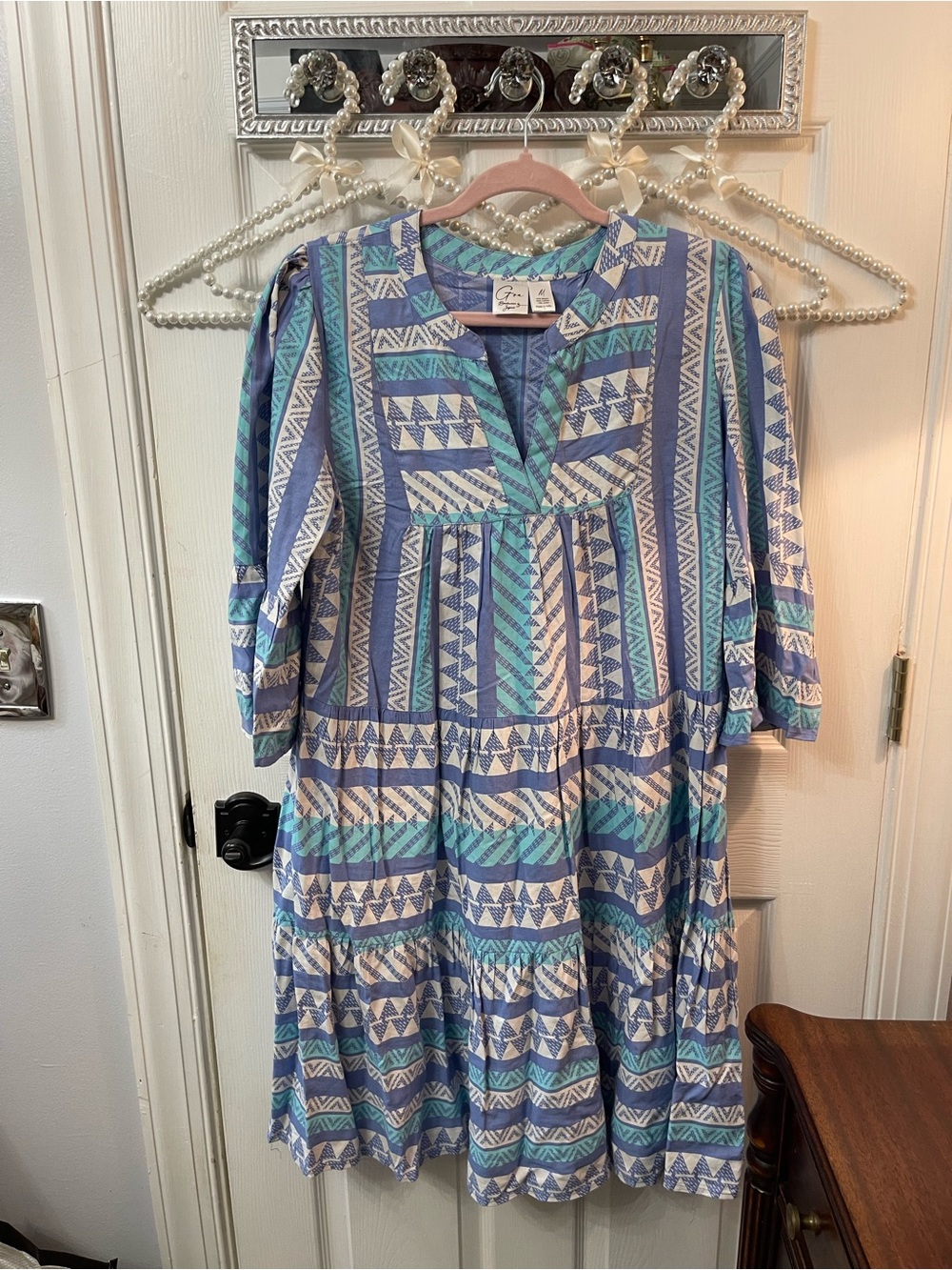 Japna Blue & Teal Geometric Midi Dress